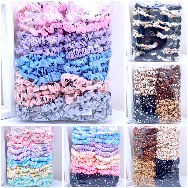 Card Pack Milk Tea Color Love Bear Large Intestine Hair Ring Women's Hair Tie Tie Head Rope Rubber Tendon Two-dollar Shop Accessories