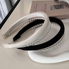 Stylish New Slim Pearl Headband, High-End Pressed Hairband, Light Luxury Outing Satin Surface Elegant High-Quality Hair Accessory