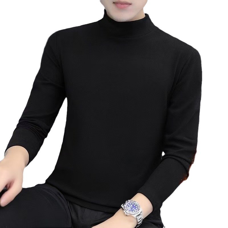Suéter de base térmica de terciopelo alemán de doble cara para hombres de cuello medio alto más terciopelo fino tipo de cuello redondo y camiseta de manga larga para hombres de otoño image 6