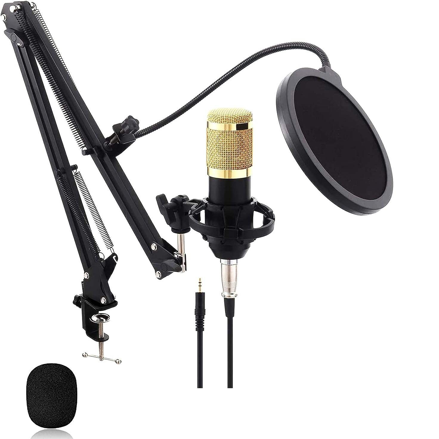 Micrófono BM800 con soporte, set para transmisión en vivo, micrófono para computadora, tarjeta de sonido para grabación, juegos, karaoke, micrófono de condensador con reducción de ruido