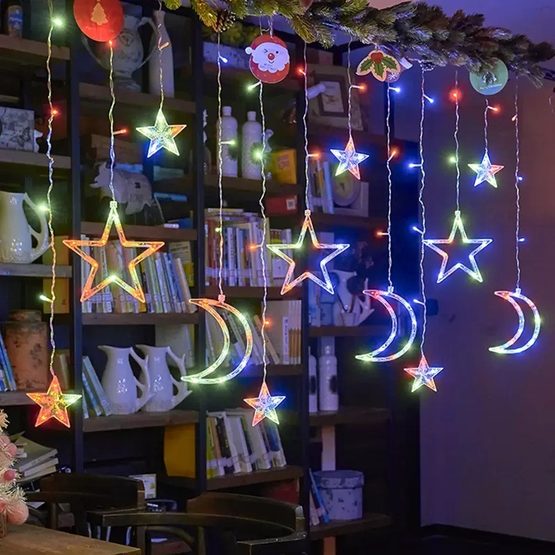 LEDソーラーストリングライトカーテンライトスターライトクリスマス屋外お祭り雰囲気装飾ライトランタンスターハグムーンライト|undefined