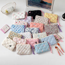 新款碎花绗缝口红收纳包女士化妆品收纳包耳机数据线化妆包钱包