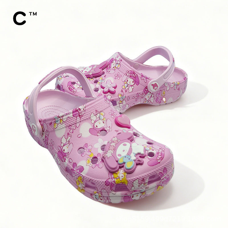 Cross Women's Croc Shoes My Melody Sanrio Summer Breathable Lightweight Beach Shoes Baotou Slippers