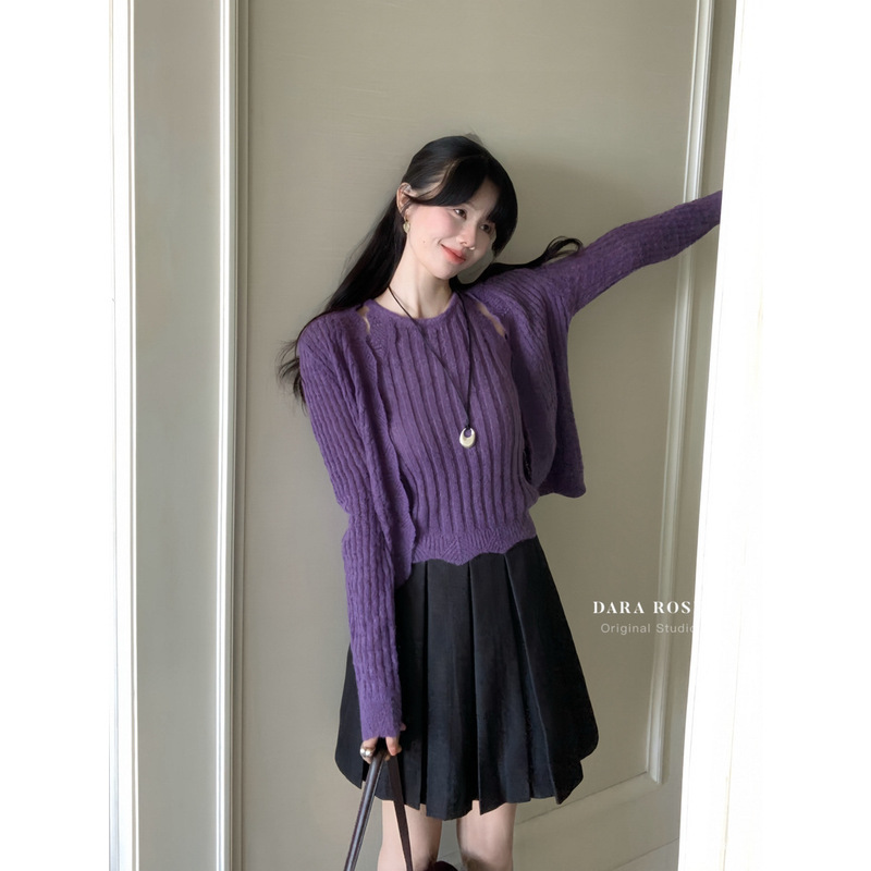 DARA ROSE-韩系氛围感穿搭针织开衫+吊带背心两件套套装S7021|undefined