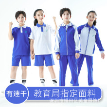 速干深圳市小学生校服春秋套装蓝色校服长裤短袖幼儿园班服夏天批