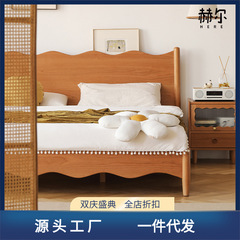 赫爾實木床櫻桃木日式小戶型復古家具現代簡約原木1.8米雙人床