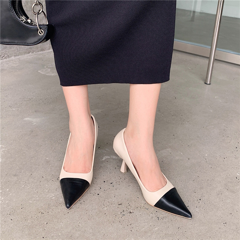 pointed toe color matching shallow mouth micro-stiletto shoes nihaostyles wholesale clothing NSSO92815