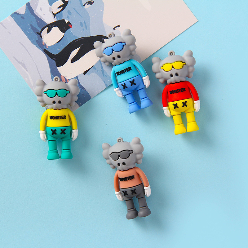 Cartoon Kaws Doll Keychain Soft Rubber Leather Rope Pendant Keychain Douyin T-Shirt X Same Style Doll Practical Gift