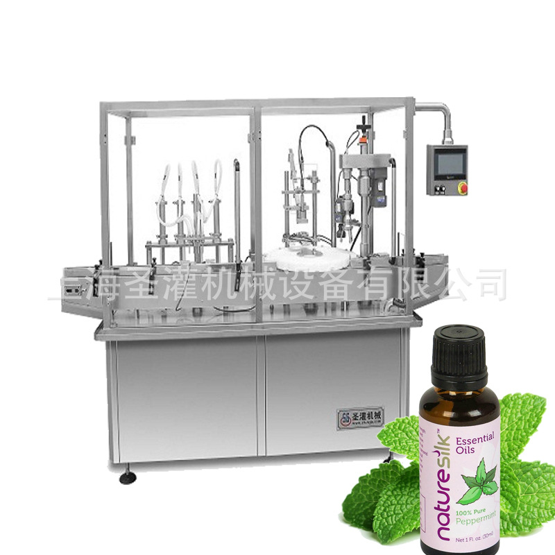 滴管瓶精油全自动灌装旋盖机 5毫升西林瓶液体灌装轧盖机高速