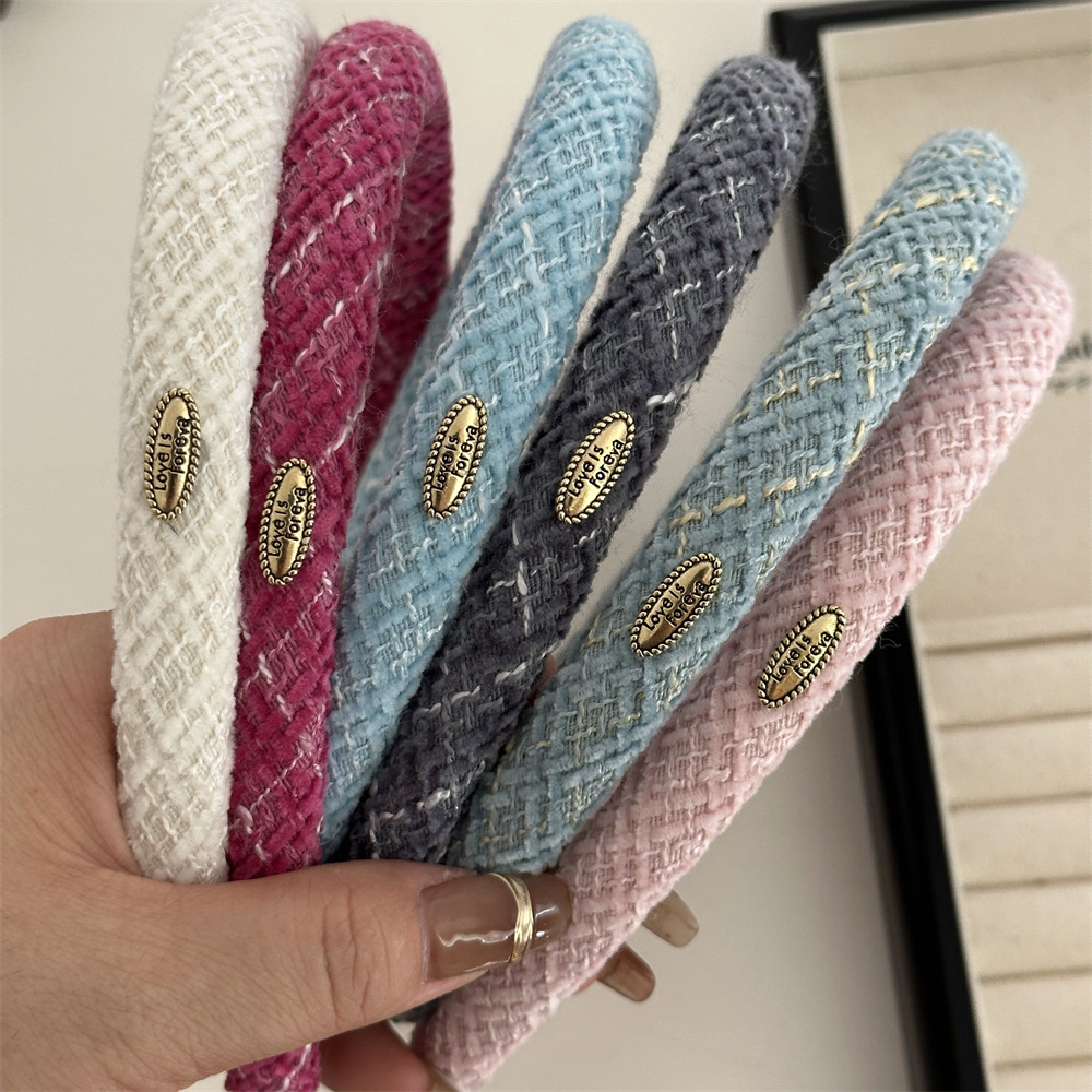 Fascia per capelli in velluto a quadri versione stretta, ovale, oro standard, stile coreano, fascia per capelli strutturata, fermaglio per capelli, autunno e inverno, versatile, nuovo accessorio per capelli quotidiano_voghion.com