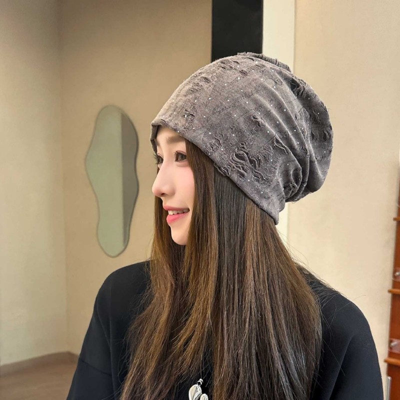 春秋新款帽子女韩版时尚亮丝堆堆帽早秋薄款大头围包头帽百搭冷帽|undefined