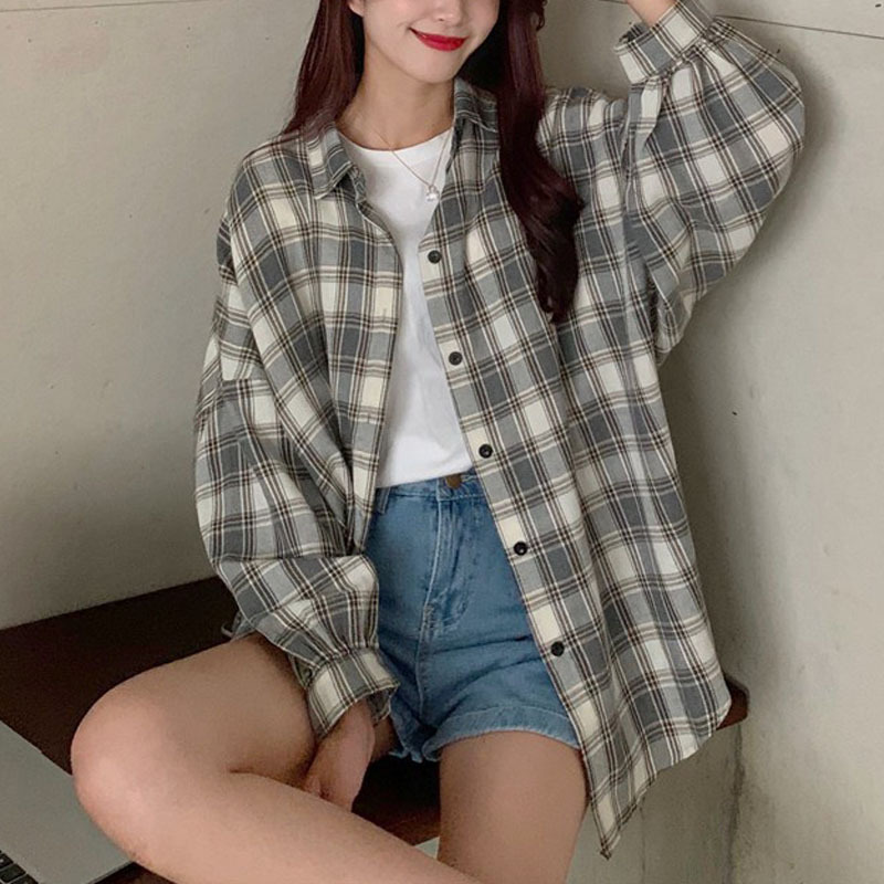Plaid Shirt Women's Jacket 2024 Early Spring New Design Niche Loose Shirt Long-Sleeved Top