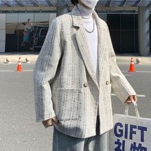 小香风西服男士外套慵懒风痞帅韩版宽松帅气编织面料格子西装潮流