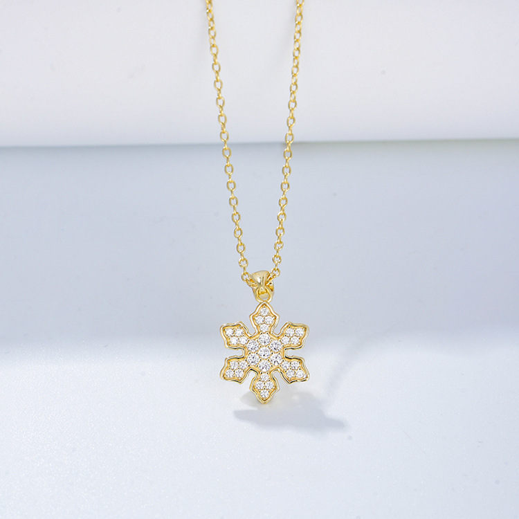 Joyería transfronteriza europea y americana s925 plata micro incrustaciones de circón copo de nieve colgante collar femenino regalo de San Valentín diamante incrustado clavícula cadena