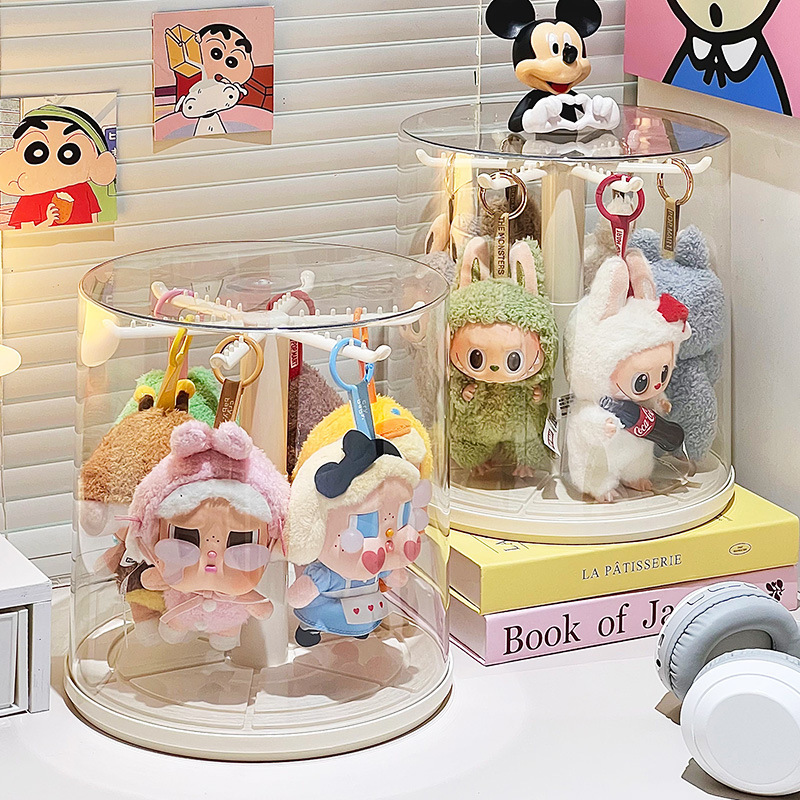 Labubu Display Box Rotating Labubu Pendant Storage Box Transparent Hanging Plush Doll Vinyl Doll Dust Cover