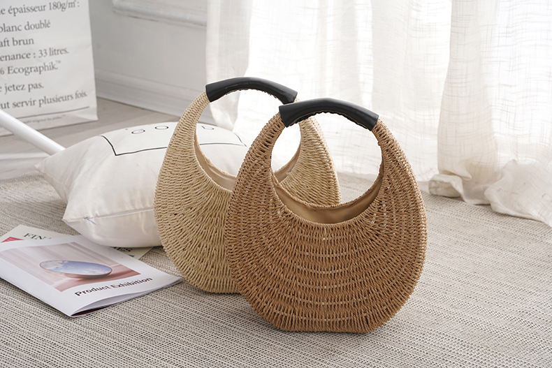 1479g Weight Magnetic Buckle Closure Type Top Handle Strap Type Straw Bag Bags Type Daily, Shopping Occasion Women's Medium Straw Solid Color Vacation Magnetic Buckle Straw Bag