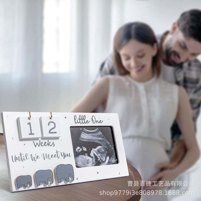 Wooden Photo Frame Baby Countdown Week Ultrasonic Photo Frame Ornament Pregnancy Gift Congratulations Pregnant Baby Photo Memorial