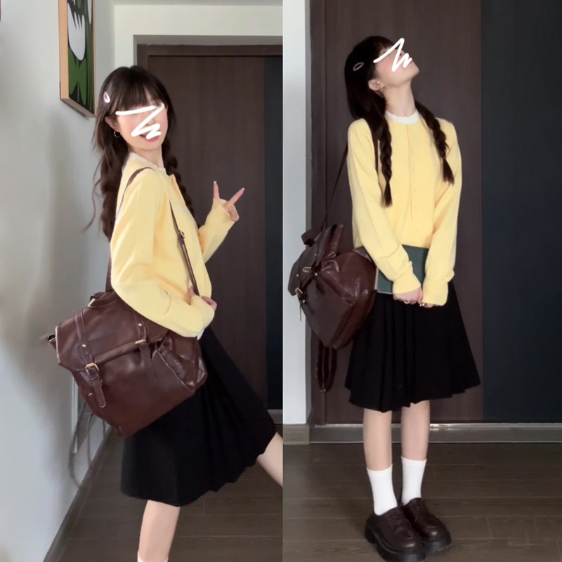 2025新款假两件针织开衫女秋季软糯毛衣设计感小众长袖上衣外套|undefined