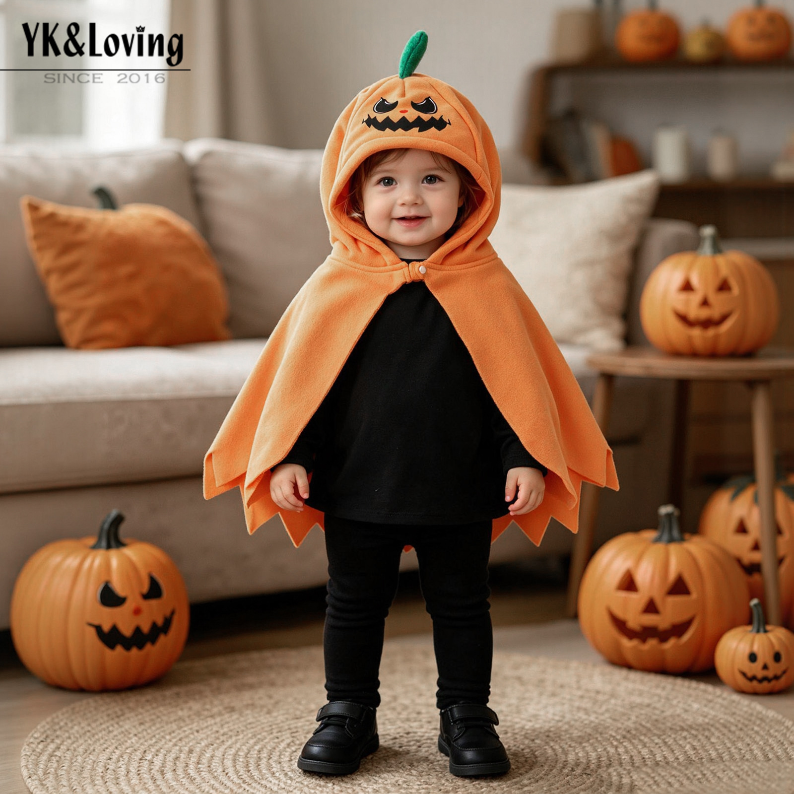 Halloween Pumpkin Hooded Cape Baby Shawl for Boys and Girls, Cartoon Cape Costume for Outings, Autumn and Winter
