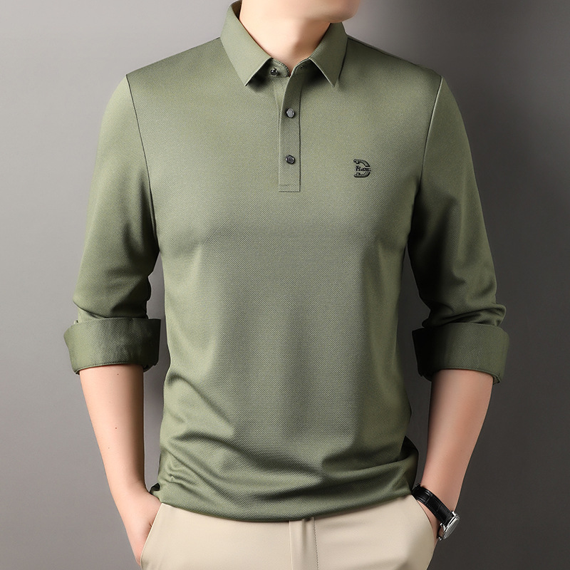 Men's Lapel New Long-Sleeved T-Shirt 2024 Spring and Autum Loose Casual Trbottomy Young and Middle-Aged Men's Bottoming Shirt