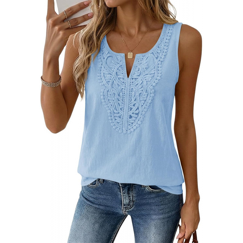 Cross-Border Sleeveless V-Neck Linen Shirt 2026 Summer New Lace Bohemian Style Vacation Vest