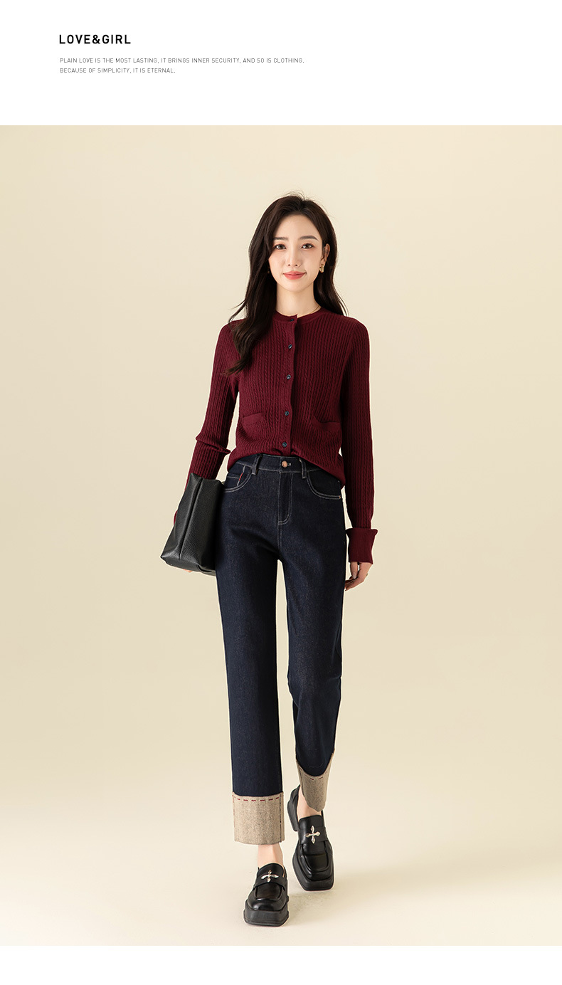 Quần jean nữ ống đứng dáng suông mùa đông Xinge – kiểu ống hút thon gọn — Xanh denim chi tiết 25