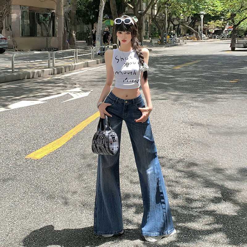 Wholesale Dropshipping Heavy-Duty Bamboo Pattern Super Retro Blue American Low-Waist Wide-Leg Bootcut Jeans with Good Fit Trousers Wholesale Dropshipping Heavy-Duty Bamboo Pattern Super Retro Blue American Low-Waist Wide-Leg Bootcut Jeans with Good Fit Trousers