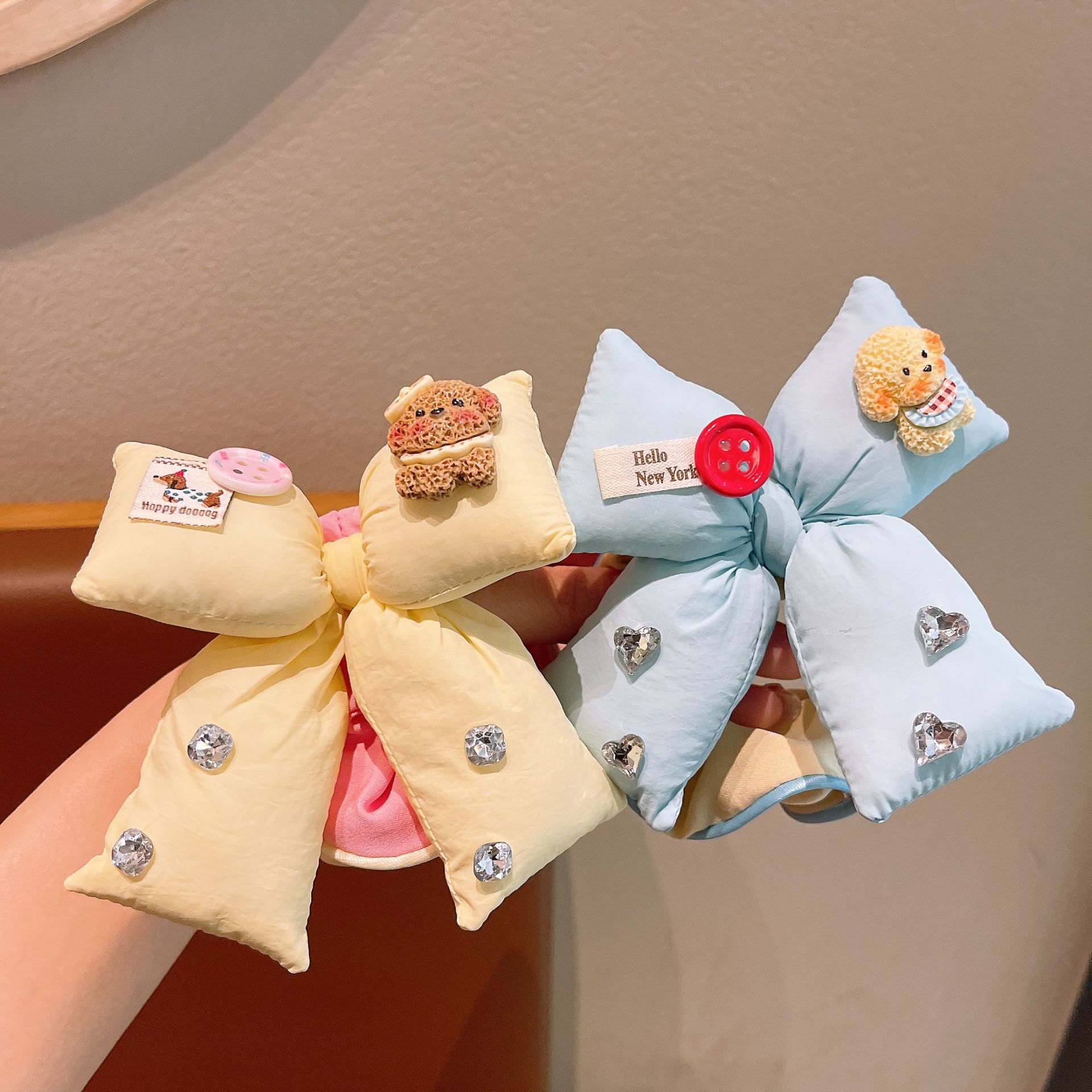 Nuevo color candy coreano color contraste lleno de algodón arco tridimensional anillo de pelo de intestino grande adorable joyas de pelo de bolas de niña