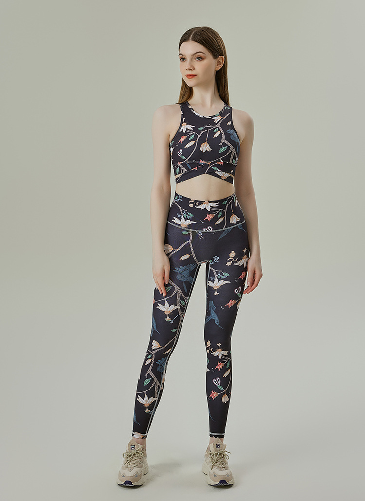 Simple Style Printing Spandex Lycra Round Neck Active Tops Vest Skinny Pants Sweatpants display picture 2