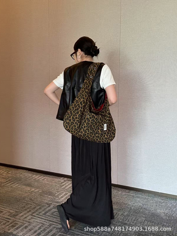 复古豹纹帆布包包女2025新款松弛感慵懒风单肩包大包大容量托特包|undefined