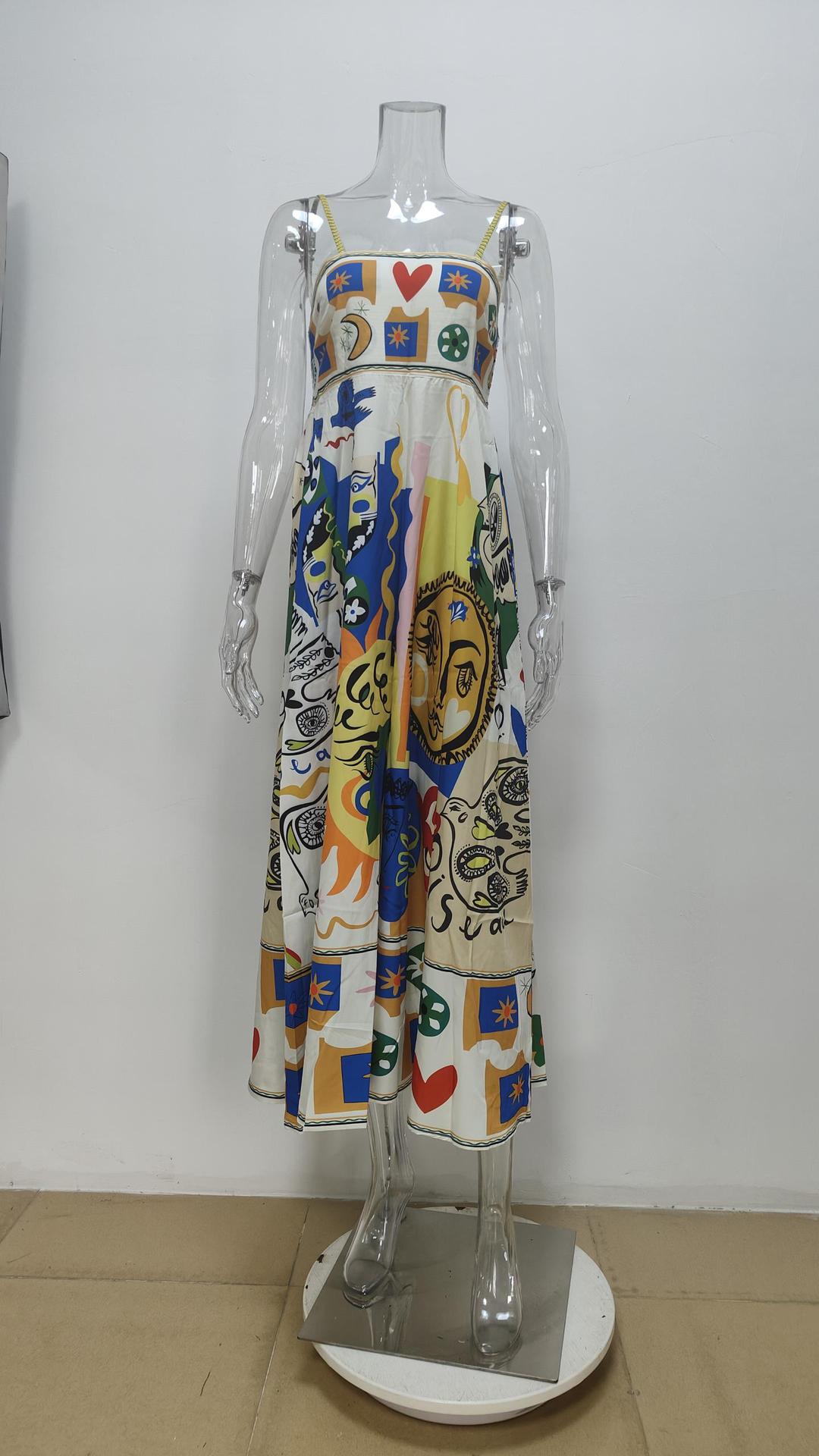 2026 New Spring Women's Clothing, Cross-Border European And American Dresses, Fashionable Graffiti Sleeveless Flared_ecoleips.com