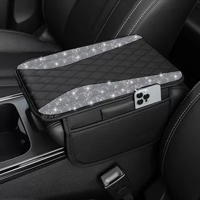New Model Central Car Armrest Box Mat, Cross-Border Hot-Selling Diamond-Encrusted Height-Increasing Cushion Cover, Protective Cover with a High-End Feel, Car Accessories (Armrest box pad) - white-diamond