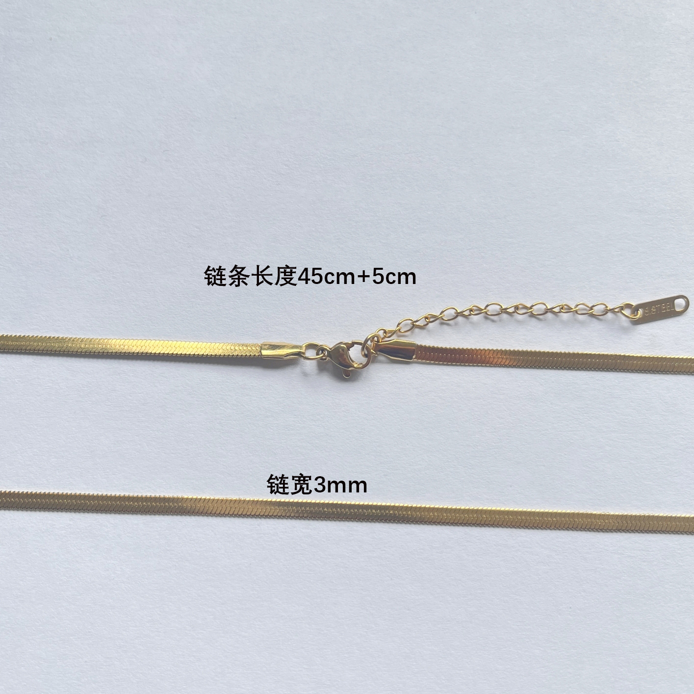 Amazon Venta Caliente horno de acero inoxidable real chapado en oro Cadena de hueso de serpiente moda Cadena de hoja plana Cadena de clavícula al por mayor