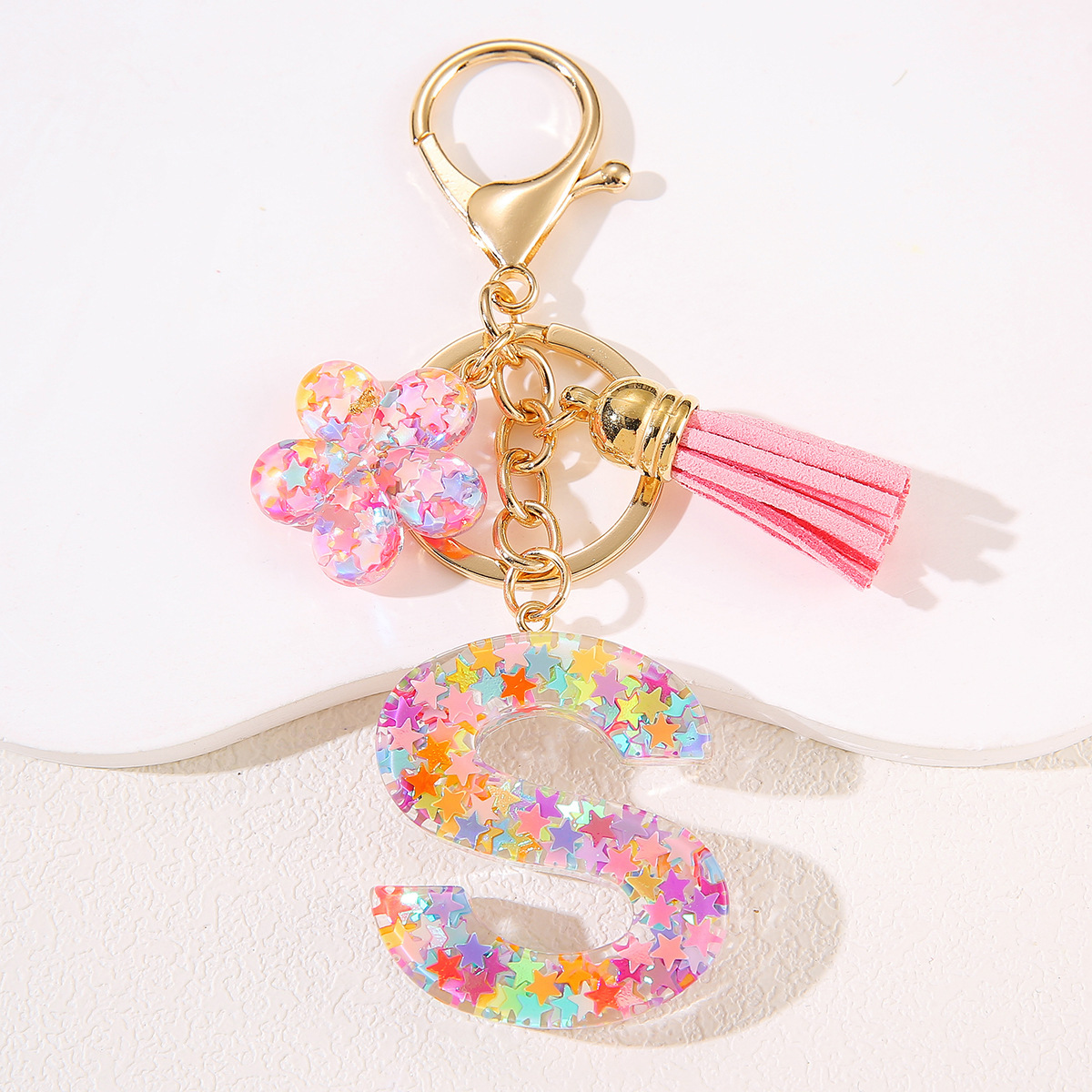 Un nuevo llavero flor de goteo de goma esquinilla 26 letras bolsos colgante llavero accesorios Yiwu