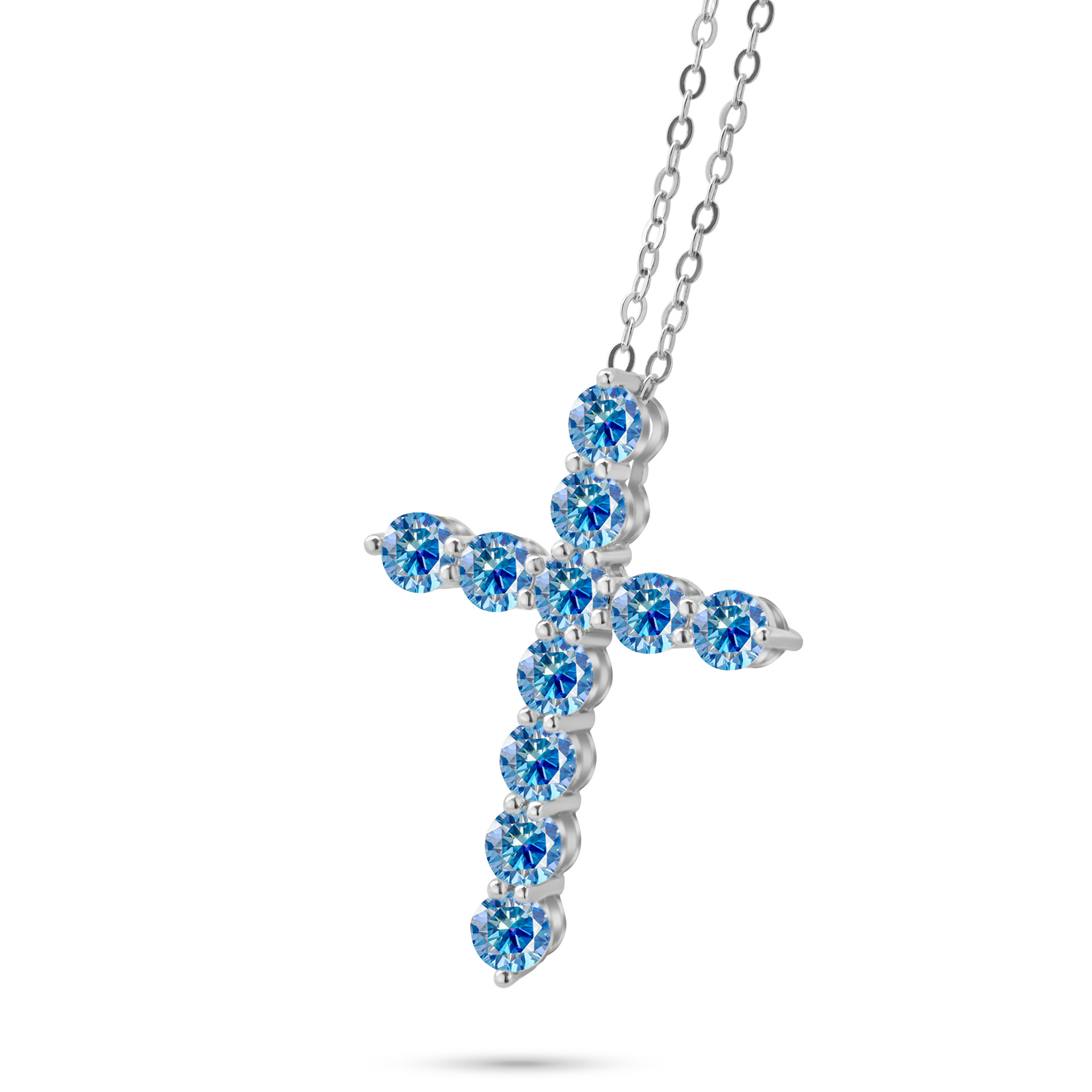 3mm - 4mm collar de cruz de color azul de piedra de mozanita de plata esterlina de lujo ligero collar clavícula colgante de cruz