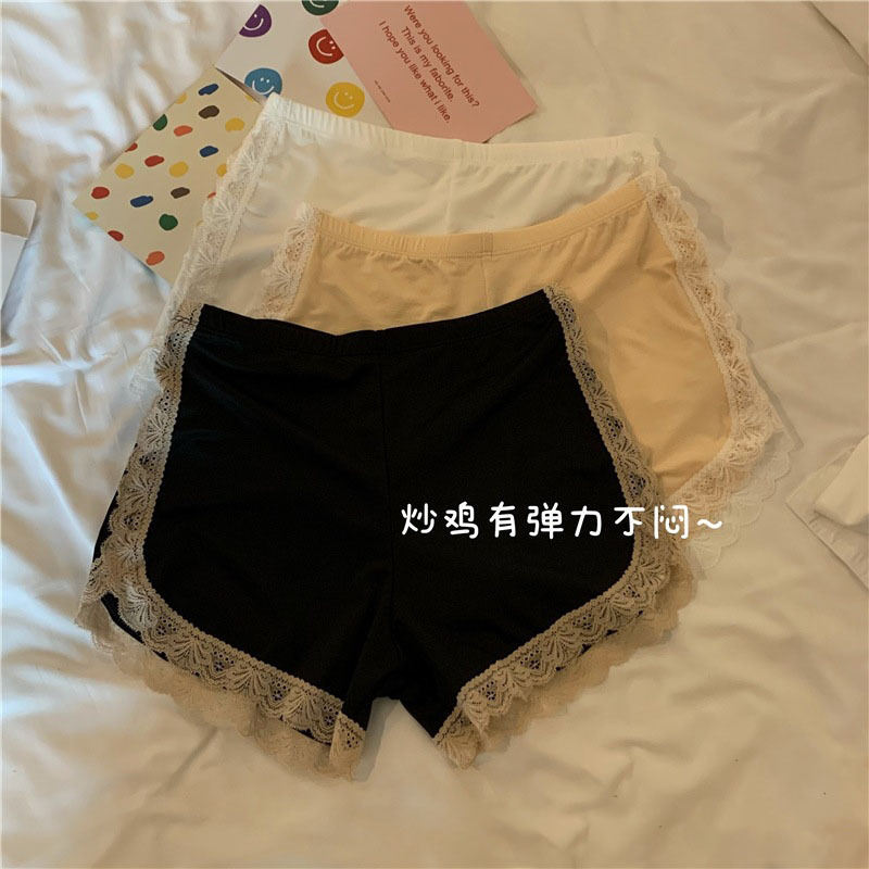 Can Be Worn Outside Safety Pants with Lace Edges, Summer Ice Silk Anti-Exposure Women's Sexy High-Waisted Safety Bottoming Shorts