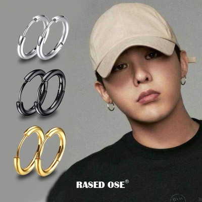 Earrings Titanium Trend personality Men's Hip hop handsome Simplicity man Earrings Circle student