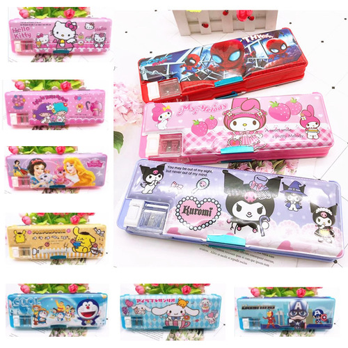 Cartoon Kuromi Cinnamon Dog Pudding Dog Multifunctional Double-Sided Pen Box Cute Primary School Student Stationery Pencil Box Gift