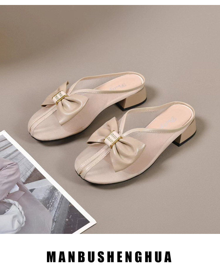 Dép sandal nữ bít mũi lưới da thật đế bệt phong cách tiên nữ — Màu đen chi tiết 15