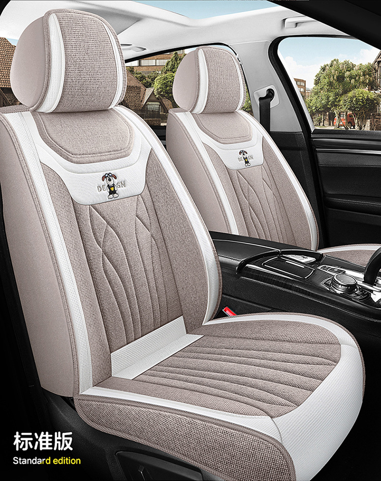 Car Seat Cushion Full Surround, Universal for All Seasons, Cartoon Linen Fabric Car Seat Cover, Special Seat Cover for Small Cars