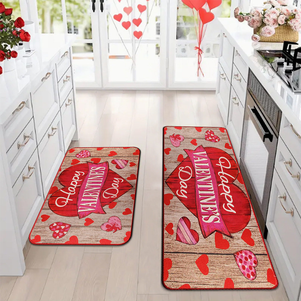 Amazon día de San Valentín alfombra de piso de cocina doméstica dos piezas conjuntos de alfombra de piso resistente a la suciedad y alfombra de puerta de entrada