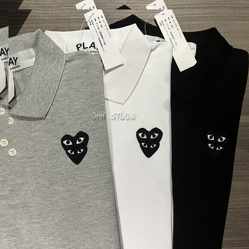 Conjunto de pareja Chuanjiuplay con bordado de corazón, camiseta polo con corazón apilado, camiseta de manga corta unisex para parejas