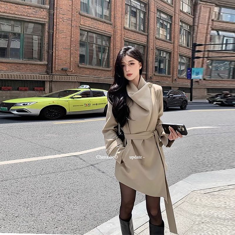 春秋中长款百搭英伦风衣女时髦小个子感西装外套潮|undefined