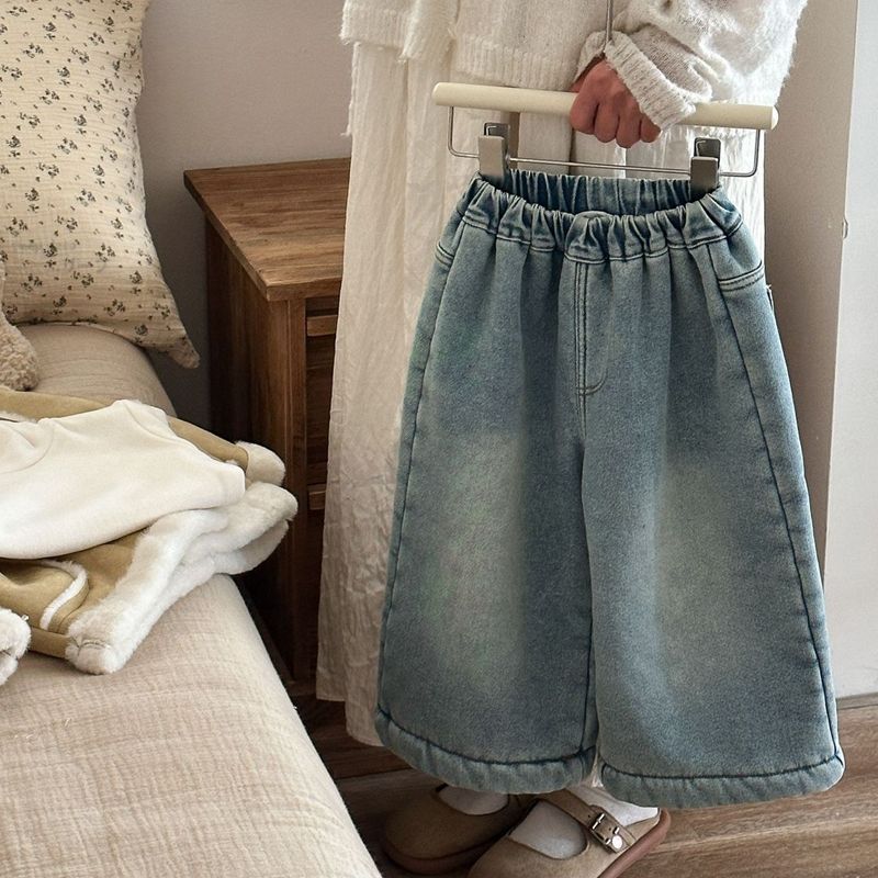 Nuevos niños otoño y invierno más jeans de terciopelo grueso en una moda de terciopelo recto pantalones de piernas anchas pantalones de bebé image 1