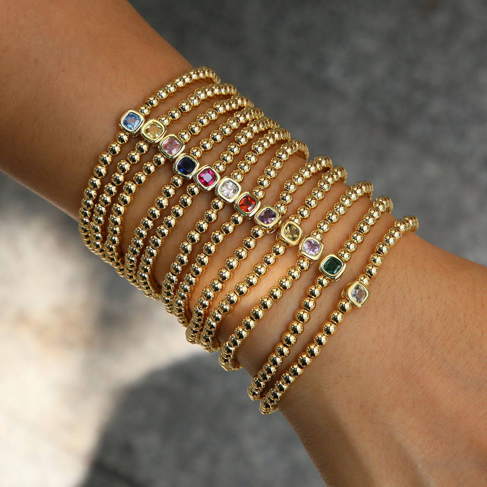 Copper Chain Material Beaded Chain Chain Type 1 Piece Quantity Wholesale Jewelry Elegant Lady Geometric Copper Birthstone Plating Beaded Chain Bracelets