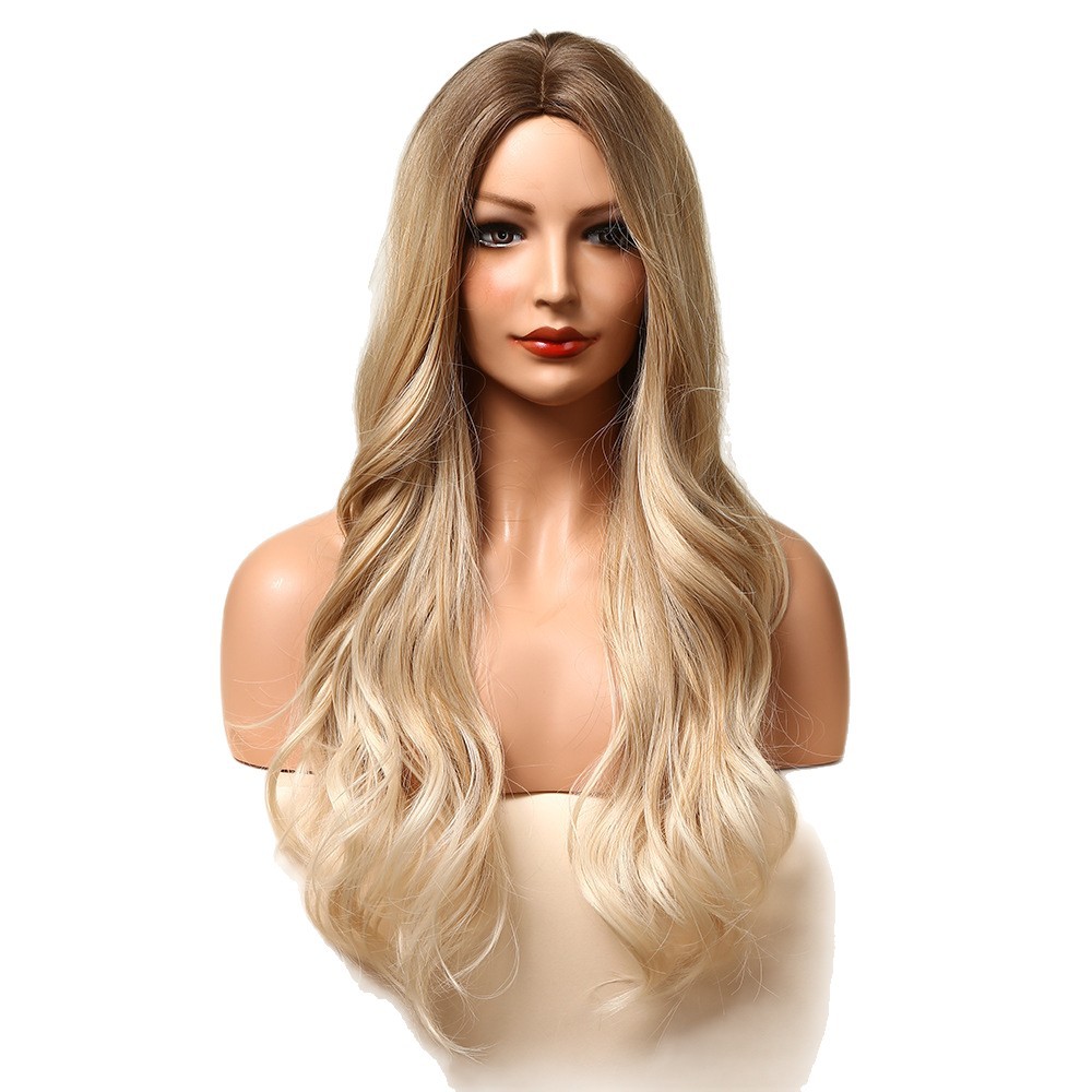 Amazonas peluca femenina larga pelo rizado natural mullido estilo europeo y americano gradiente de oro onda grande Red Full Head pelucas cubierta