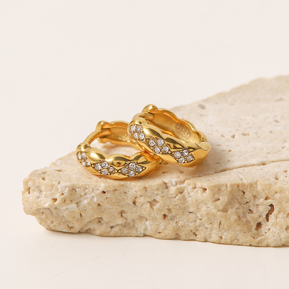 Fashion Geometric Stainless Steel Gold Plated Artificial Diamond Earrings 1 Pair