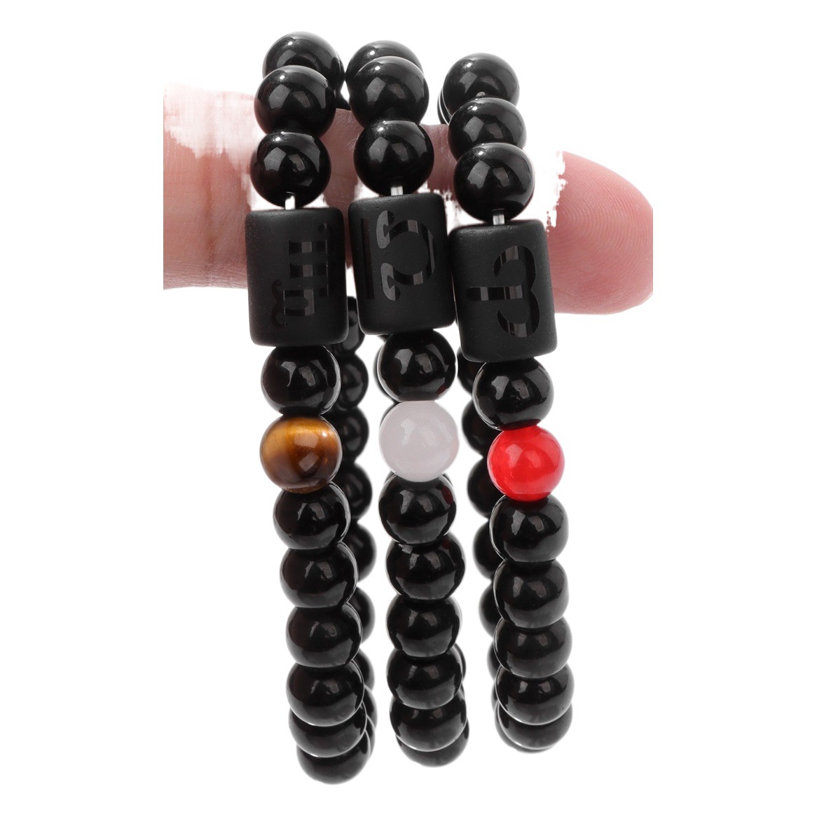 Twelve constellation Bracelet Men's retro all-match bright black beads elastic rope men's and women's bracelet factory wholesale European and American cross-border