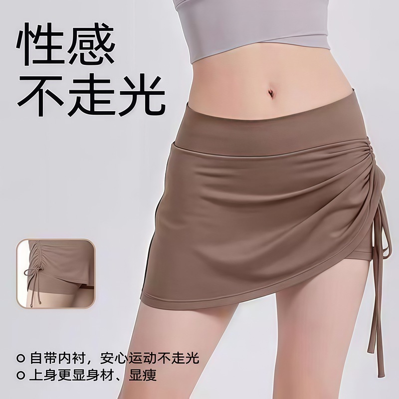 ジェイジフェン ドローストリング付きショートスカートパンツ レディース ハイウエスト ヒップアップ フィットネス ランニング フェイクツーピース ヨガショーツ 夏用 フェイクツーピースデザイン|undefined