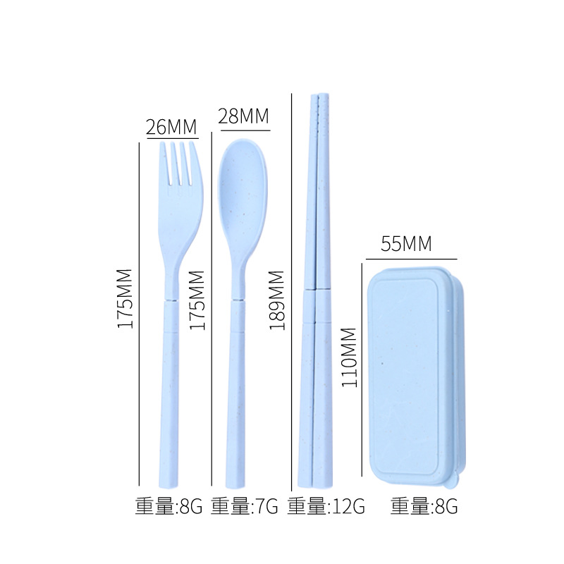 Venta directa de fábrica vajilla plegable paja de trigo conjunto de tres piezas creativo conveniente extraíble palillos tenedor palillos traje de regalo